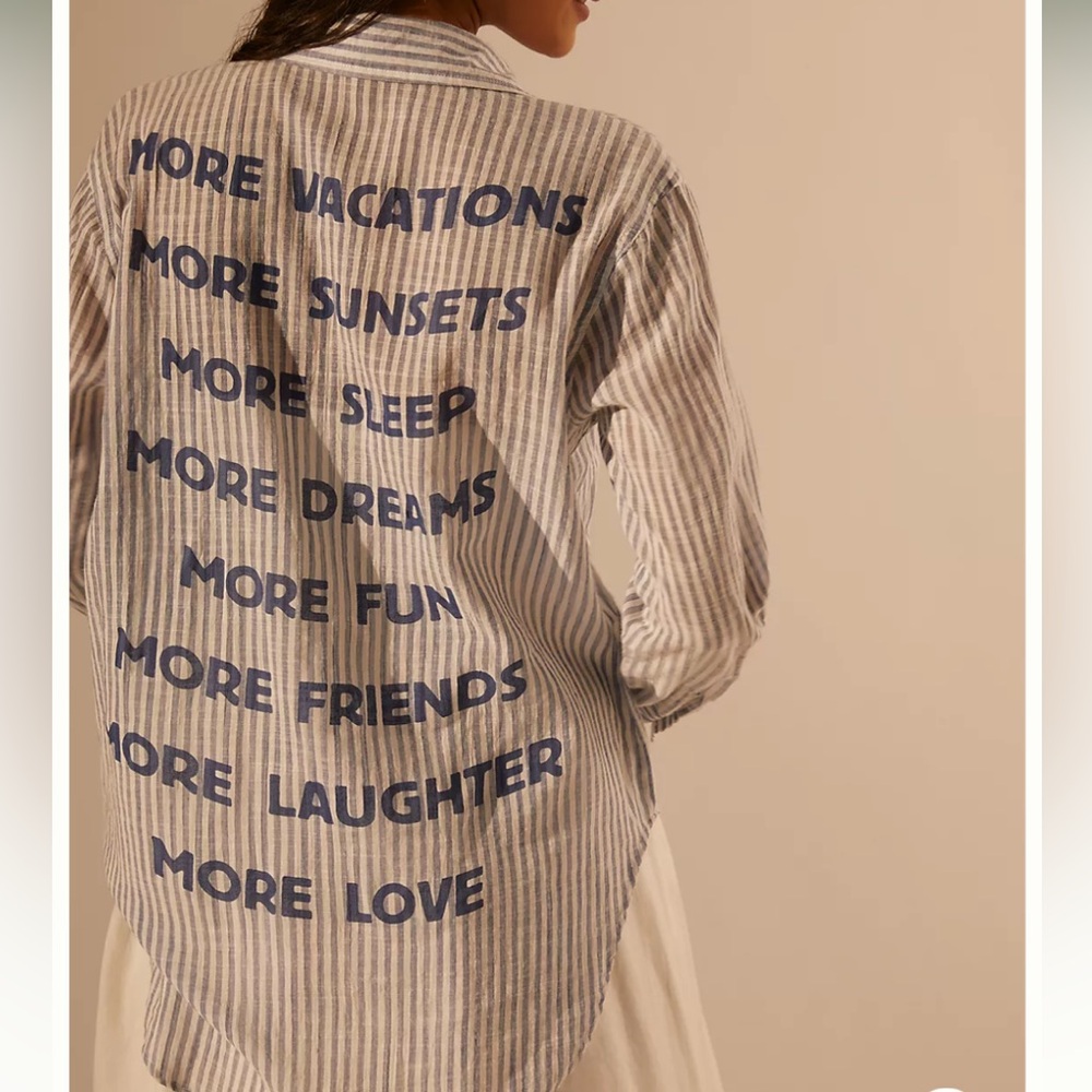 Sundry Blue / White More Vacations More Love Button Down Shirt Top Size 1 Small
